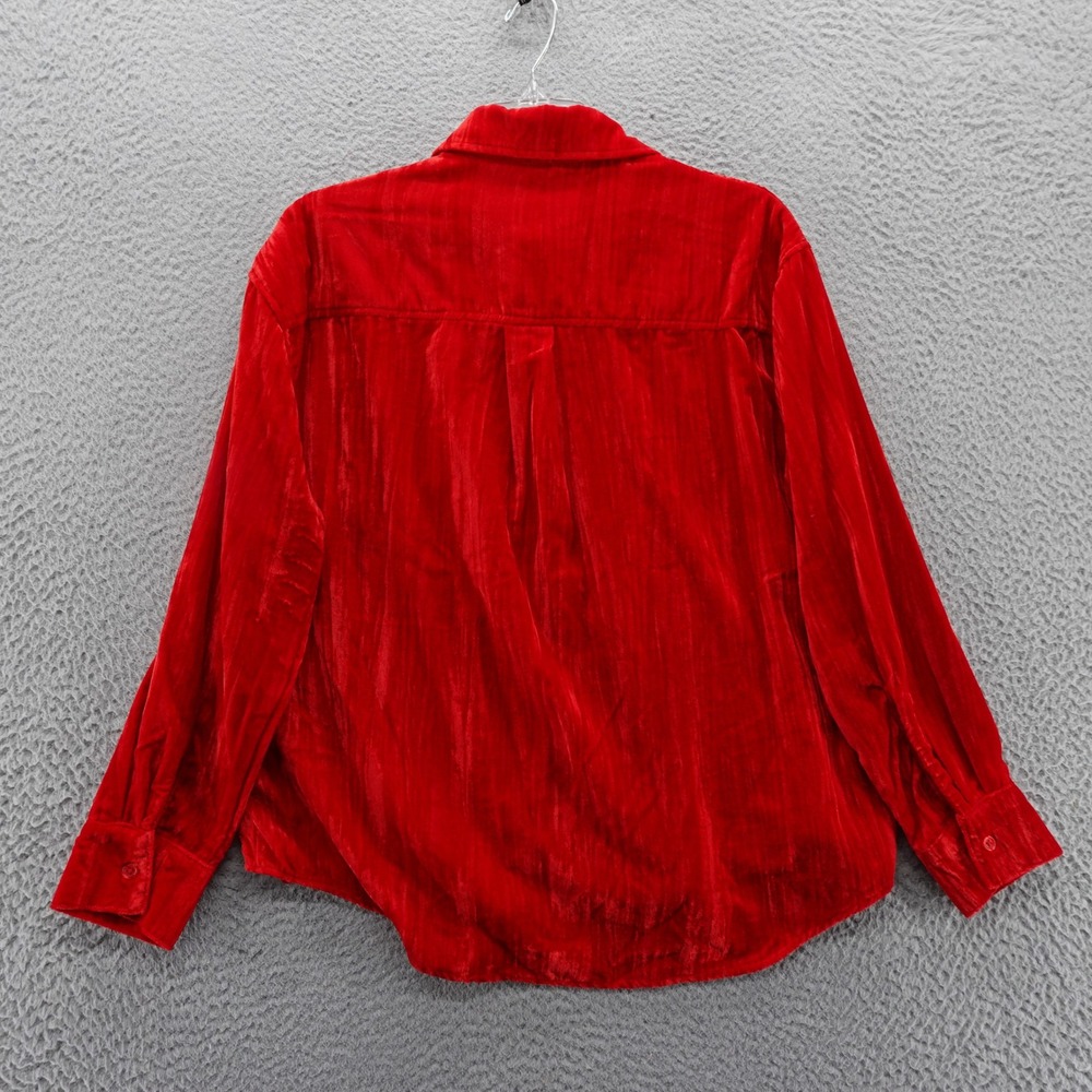 Steve Madden Womens Red Crushed Velvet Button Up Shirt XS Oversized NEW - Picture 2 of 13
